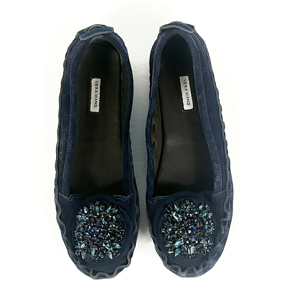 Vera Wang Crystal Blue Suede Shoes Italy 6.5 M